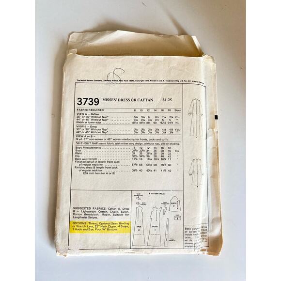 VTG McCalls Sewing Pattern 3739 Size 8 Women's Dress Uncut - Picture 2 of 2